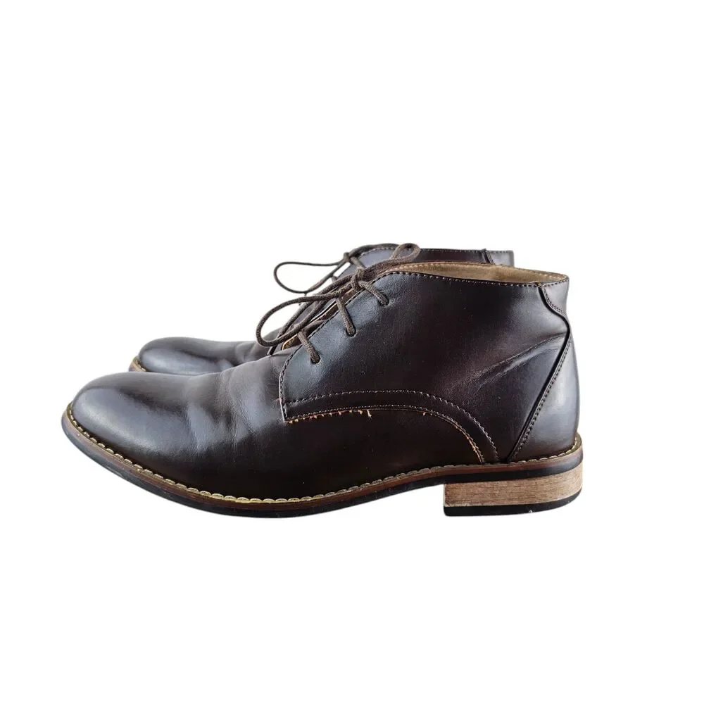 Zriang Mens Brown Leather Round Toe Lace-Up Ankle Chukka Boots Size 8